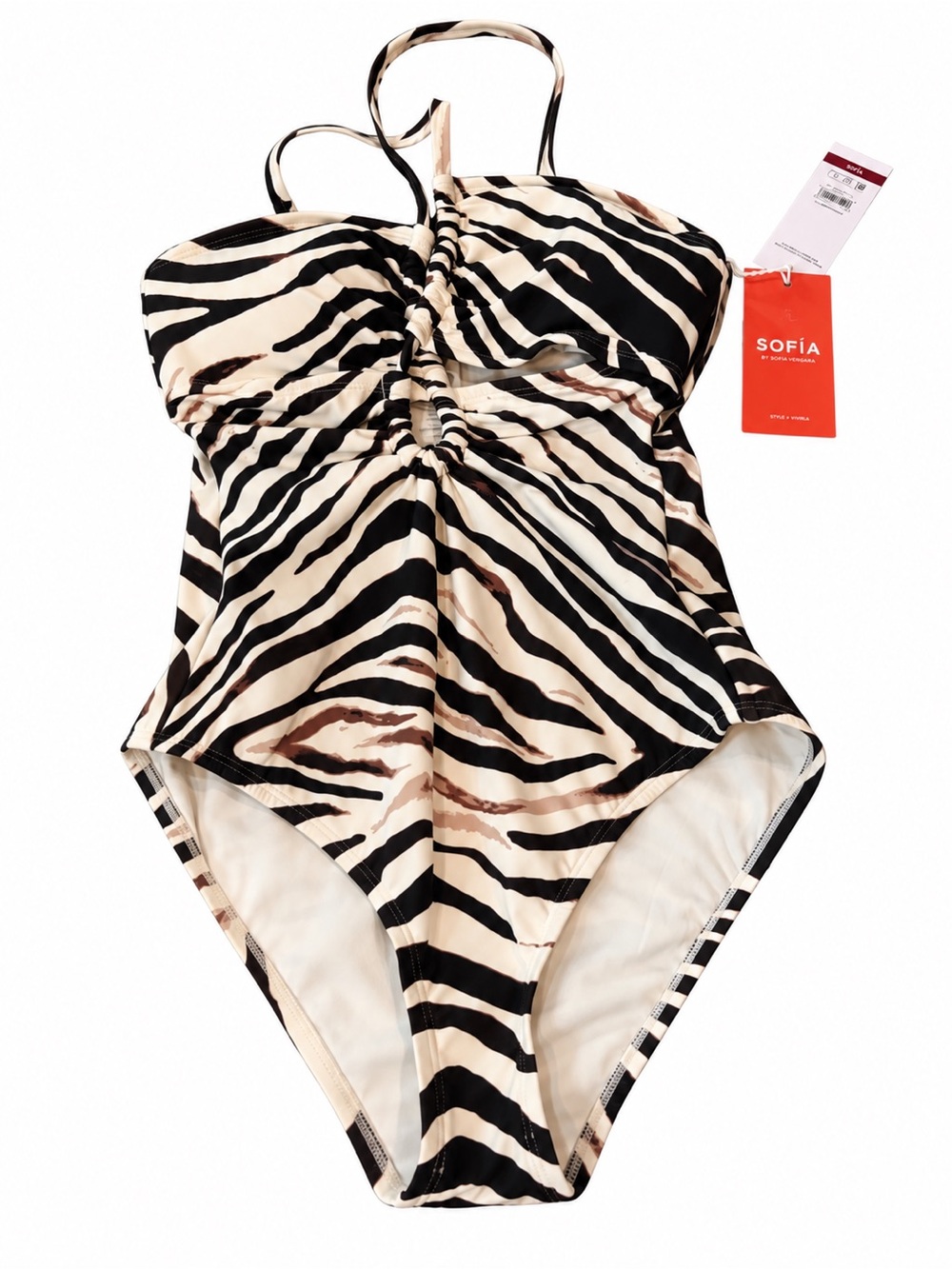 sofia by sofia vergara Black, Cream & Brown Zebra-Print One-Piece Swimsuit